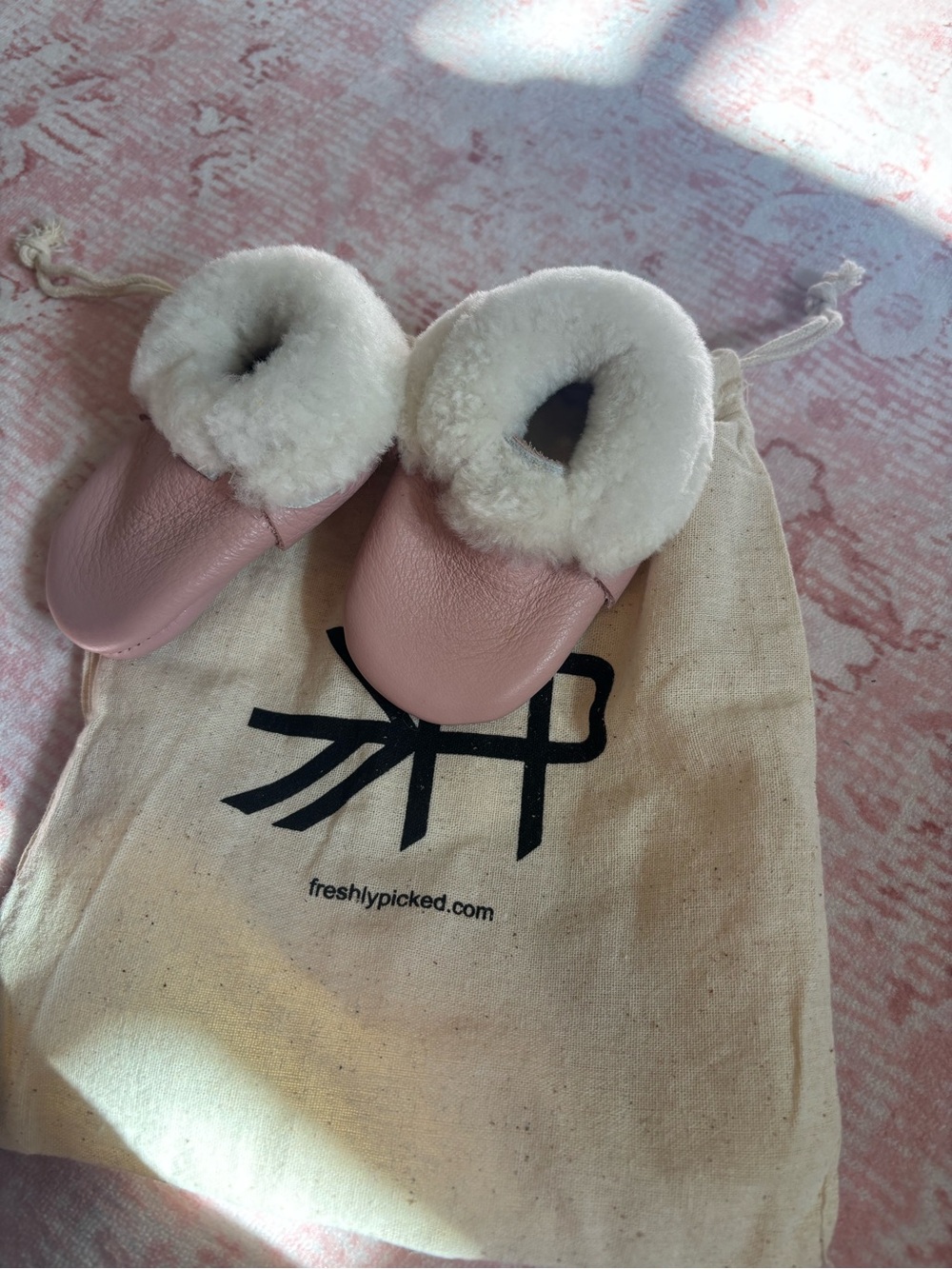 Freshly Picked Blush Pink Shearling-Lined Baby Moccasins